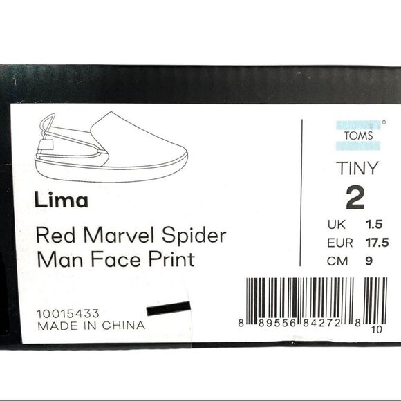 Toms x Marvel Spiderman Face Print Tiny Lima Toddlers Slip On size 2T - Picture 6 of 6